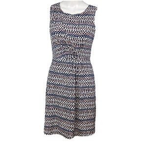 Gilli Dress Womens Sz S‎ Blue White Gathered Waist Sheath Knit Stretch Lined